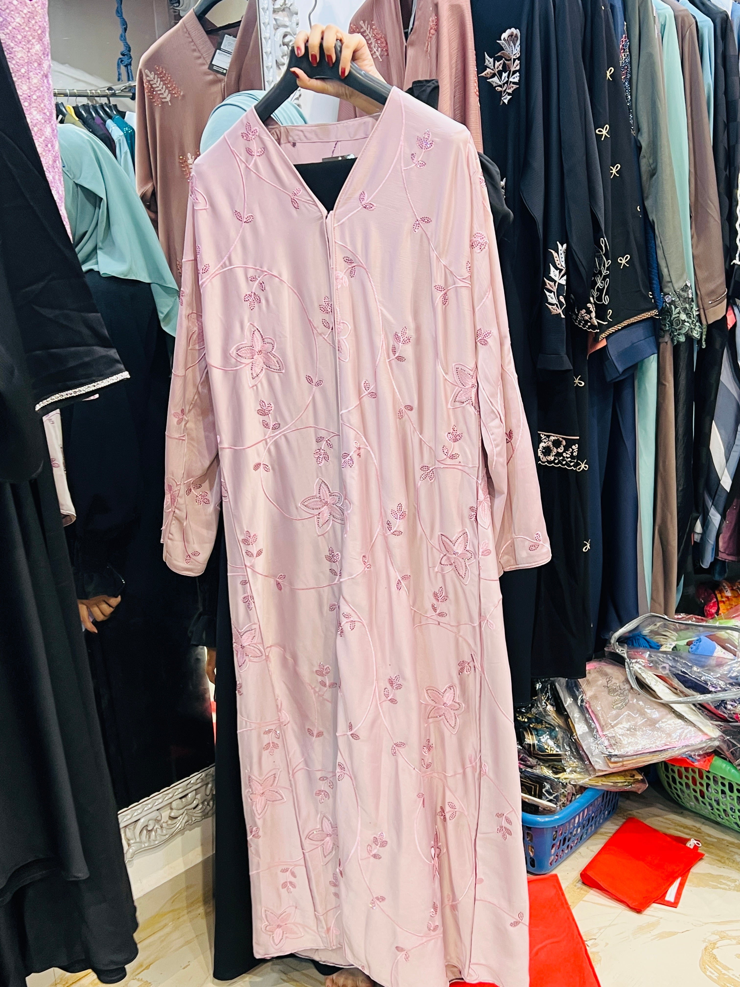 Pink floral abaya