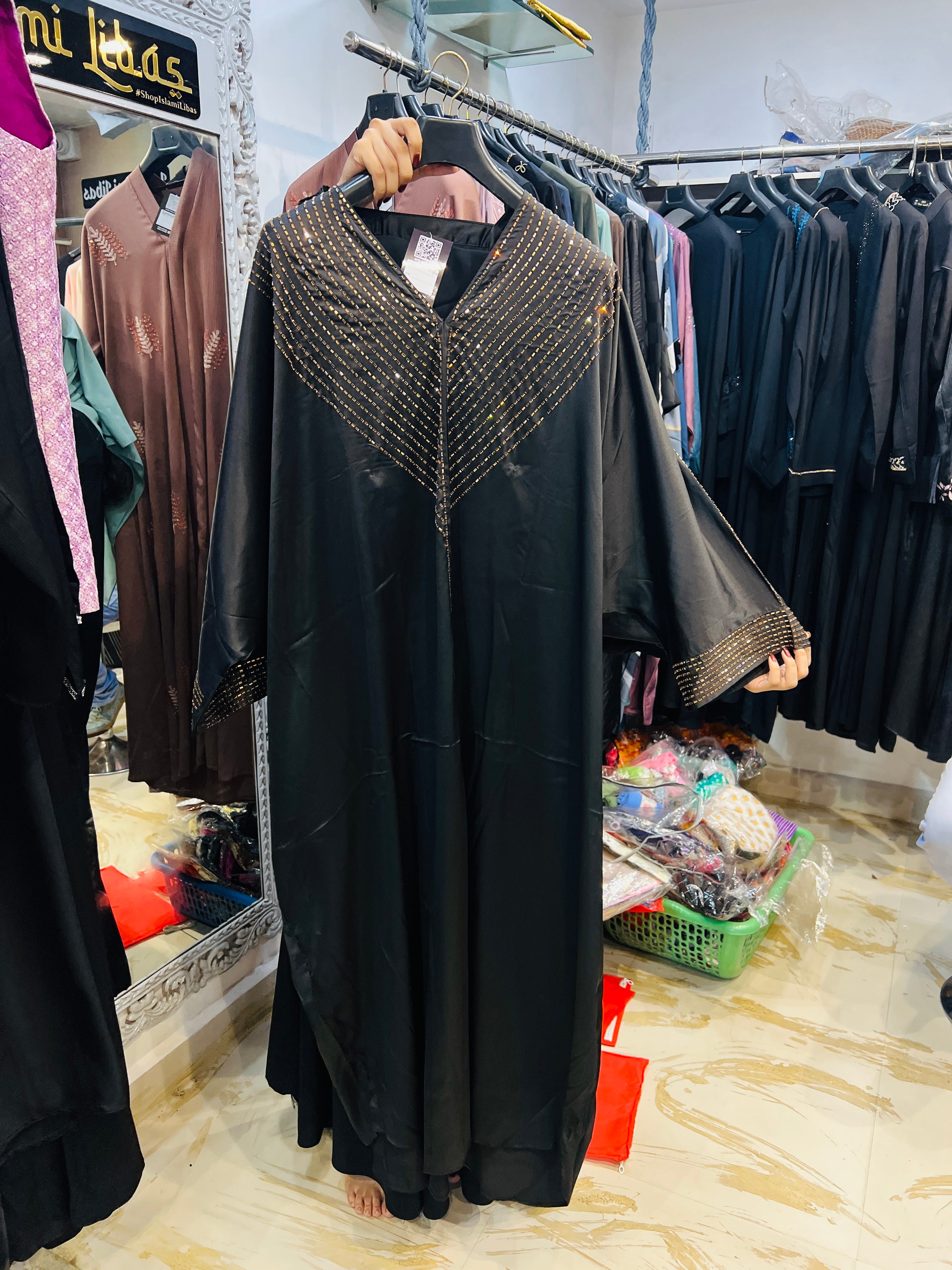 Black abaya with bead embellishments 